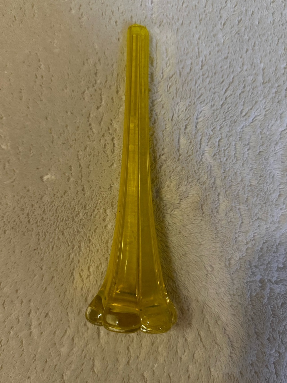 Vintage Yellow Art Glass Bud Vase 9” Ribbed Flower Petal Footed MCM Style Decor